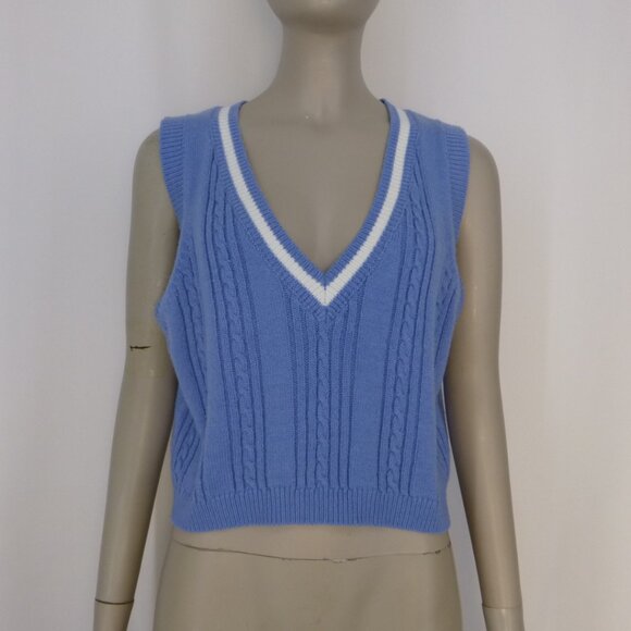 Garage Cropped Light Blue Sleeveless Sweater Vest - Picture 2 of 11
